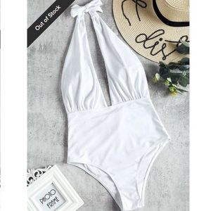 ✨NWT Low Cut High Waist White OnePiece Swimsuit